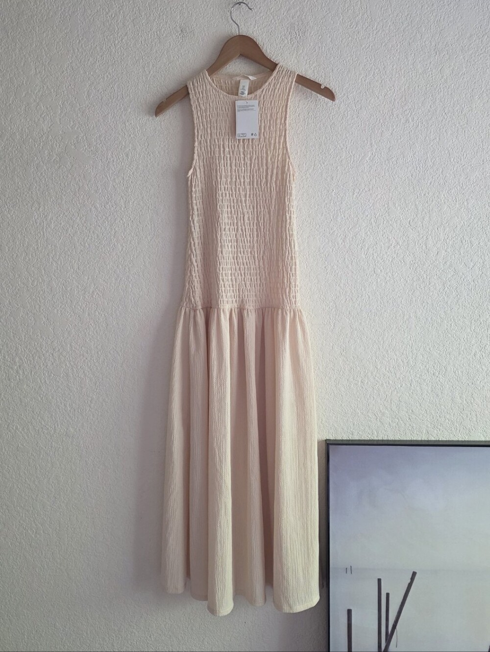 H&M SMOCKED JERSEY MAXI DRESS Yellow Size S - Picture 16 of 16